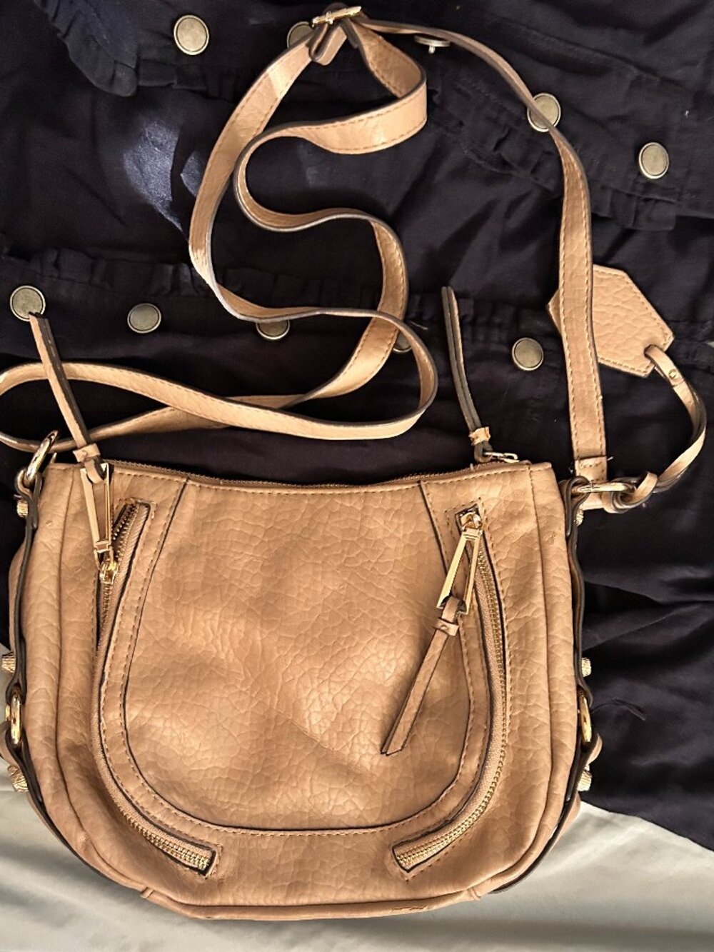 faux leather tan shoulder purse hand bag medium small sized casual dress